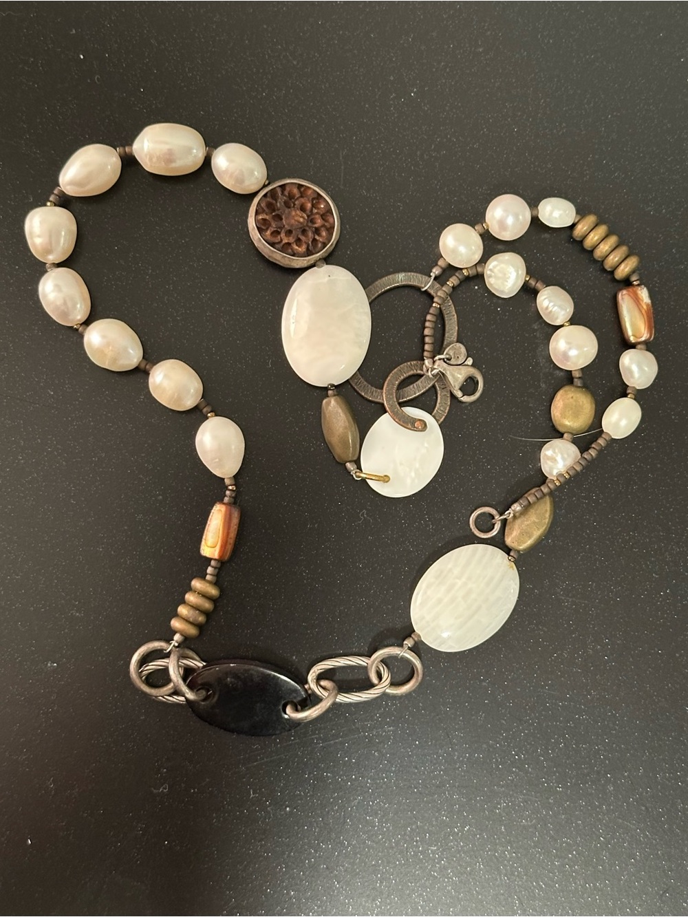 Fresh Water Pearl, White Bead, Shell and Silver Accent Women's Necklace